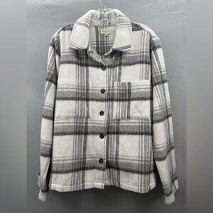 Anthropologie Melloday Fuzzy Plaid   Shacket Size XL Classic Cozy
